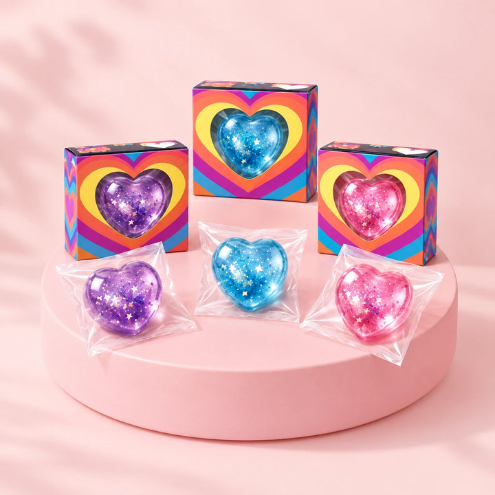 Transparent heart-shaped glitter squishy toy
