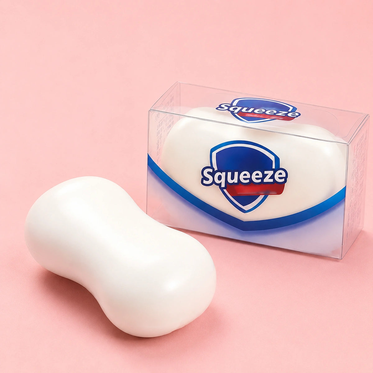White soft squeeze toy with a smooth soap-shaped design for satisfying squishing, fidgeting and everyday office stress relief.
