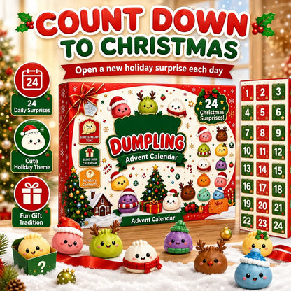 Dumpling Squishy Advent Calendar for Christmas countdown with 24 cute surprise mini food squishies to open day by day.