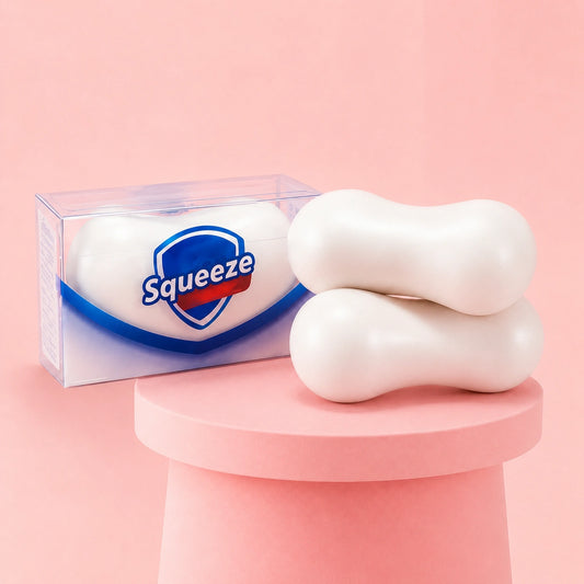 CloudSoft white squishy stress relief toy with retail packaging on a soft pink display.