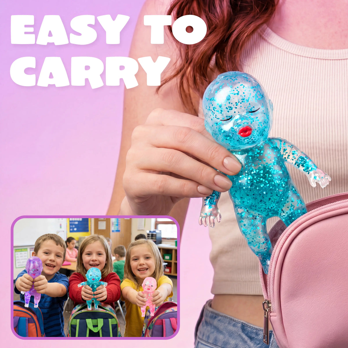 Cute glitter-filled doll gift with bright colors, ideal for party favors, birthdays and surprise presents.