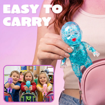 Cute glitter-filled doll gift with bright colors, ideal for party favors, birthdays and surprise presents.
