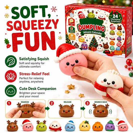 24-day Dumpling Squishy Advent Calendar with cute mini food squishies for Christmas countdown fun and stress relief.