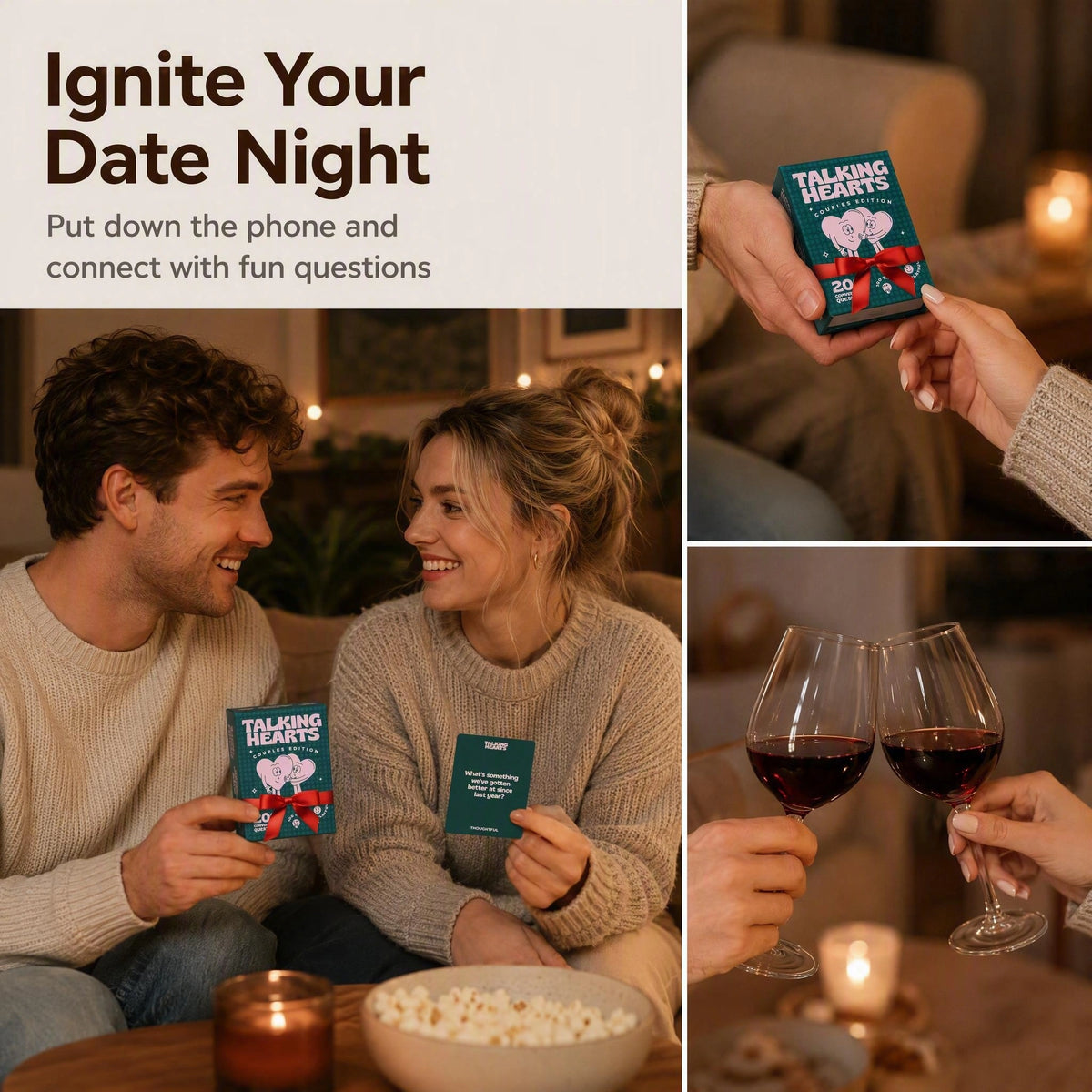Talking Hearts romantic date night game for couples with conversation cards for cozy evenings, anniversaries, and quality time