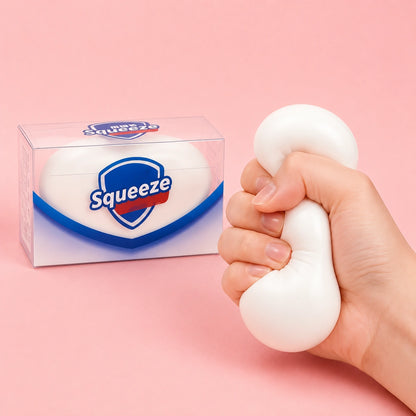 Soft white squishy sensory toy with a soap-inspired shape, designed for satisfying squeezing, fidgeting and stress relief at home or the office.