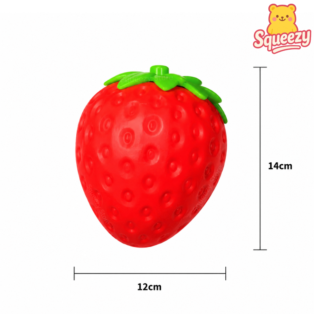 Strawberry stress relief fidget toy designed for satisfying squeezing during work, study breaks and downtime.