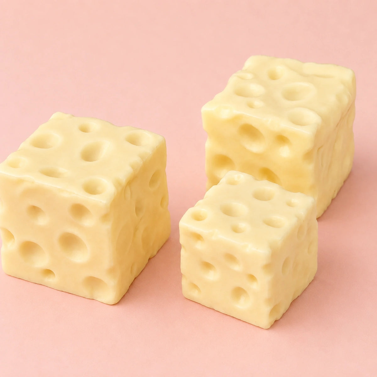 Yellow cheese squishy toy set with soft cube shapes for stress relief