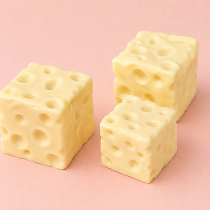 Yellow cheese squishy toy set with soft cube shapes for stress relief